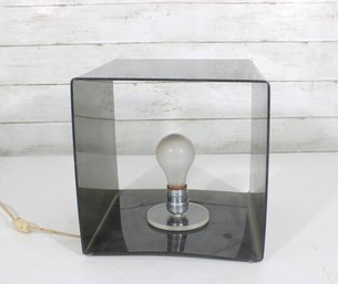 Modern Smoked Acrylic Cube Table Lamp  Minimalist Design  10' X 8.5' X 9.5'
