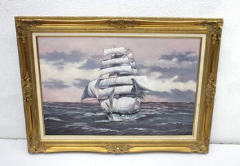 1976 Maritime Oil Painting - 'The Minnehaha' By H. Luhrs In Ornate Gilt Frame