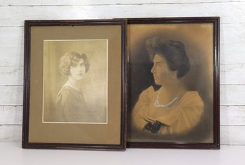Pair Of Antique Framed Portraits  Early 20th Century Photographs Of Women  21 X 17.5