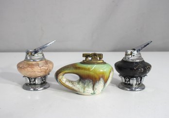 Lot Of 3 Vintage Ronson Art Deco & Mid-Century Table Lighters  Ceramic & Metal