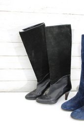 Black Leather & Suede Knee-High Heeled Boots  Size 8  Vintage