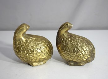Pair Of Vintage Brass Quail Figurines  4.5' Height