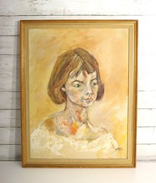 Vintage 1960 Signed Oil Painting Portrait Of A Young Girl (Nina) By Elken  26.5' X 20.5'