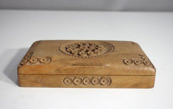Hand-Carved Wooden Box With Intricate Floral Motif  7.75' X 4.75'