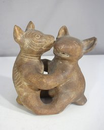 Vintage 8.5H Mexican Pottery Folk Art Dancing Dogs Sculpture