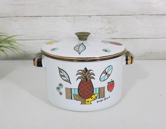 Vintage Georges Briard Ambrosia Enamel Pot W Lid 8' MCM Pineapple Cookware