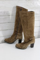 Lodi  Taylor Brown Suede Knee-High Heeled Boots W/ Buckle Detail  Size Not Specified