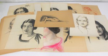 Collection Vintage Figure & Portrait Drawings  Academic Nude Studies & Female Portrait Sketches (Lot)