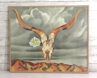 Framed Print Of Georgia OKeeffe Rams Head With Hollyhock  Southwest Desert Scene  26' H X 31' W