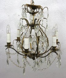 Vintage Six-Light Crystal Chandelier With Brass Frame