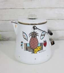 Vintage Georges Briard Ambrosia Enamel Pitcher Kettle 9' MCM Pineapple Coffee Pot