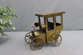 Vintage Mid Century Patina Metal Music Box Taxi  Car Brass Copper Victorian Sculpture Art