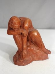 6H Signed Terracotta Sculpture  Contemplative Figure Art