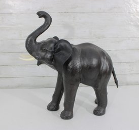 #1-Decorative Elephant Sculpture  21' Tall  Dark Leather Like Wrapped Style Safari Figure