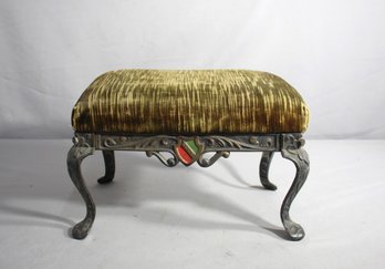 Vintage Cast Iron Vanity Stool With Velour Cushion
