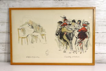 Framed Mid-Century Art Print  Asleep At The Symphony / Socializing At The Dance  18' X 26.5'