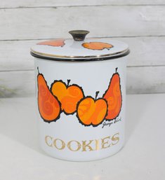 Mid-Century Modern Georges Briard Enamel Cookie Jar W/ Orange Fruit Motif  8 X 7' Round
