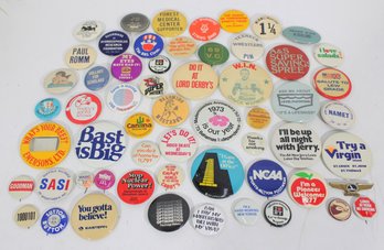 #4-Large Lot Vintage Advertising & Novelty Pinback Buttons  Political, Events, Humor