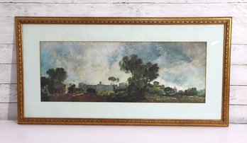 Framed Landscape Print  Panoramic Countryside Scene With Trees & Distant Estate  18' X 36'