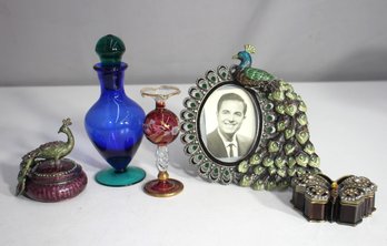 Group Lot Of Decorative Items  Peacock Theme And Glassware