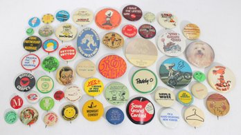 #5-Large Lot Vintage Pinback Buttons  Political, Humor, Advertising & Novelty Pins