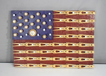'Clothespin Flag II' By T. Muffatti  2001 Mixed Media American Flag Art (12' X 17')
