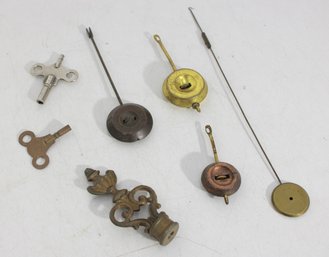 Antique Clock Parts Lot  Pendulums, Keys & Brass Hardware  Vintage Clockmaker Pieces