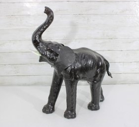 Large Decorative Elephant Sculpture  22.5' Tall  Dark Leather- Like -Wrapped Style Safari Figure