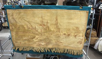 Vintage Tapestry Wall Hanging  Scenic Architectural Design (34.5'H X 62.5'W)