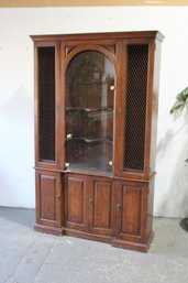 Antique Wooden Display Cabinet With Glass And Mesh Doors