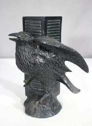 9H A. Lass Signed  Raven & Shutter Sculpture  Edgar Allan Poe Style