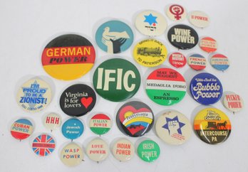 #8-Vintage Ethnic Pride & Novelty Pinback Button Lot  Irish, Italian, German Power  More