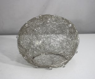 Contemporary Wire Mesh Lamp Shade  Silver Tone With Beads, Sculptural Light Cover