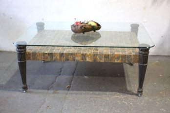 Glass-Top Coffee Table With Marble Look Base