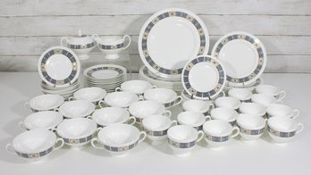 Mid Century Wedgwood Asia Dinnerware Set  Black Greek Key 1960s Modernist Service
