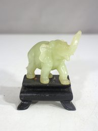 4H Hand-Carved Jade Elephant Figurine On Stand  Feng Shui & Good Luck Symbol