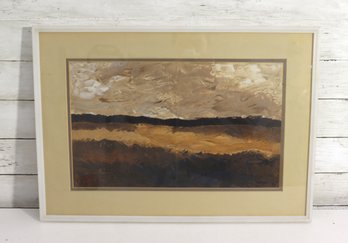 Framed Abstract Landscape Painting  Earth Tone Horizon Scene  Signed Artwork  16.5' X 23.5'