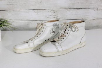 #5-Christian Louboutin White Leather High-Top Sneakers  Red Soles  Mens Size 46