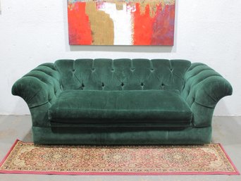 Vintage N. G. Schoonbeck Tufted Green Velvet Sofa  81.5' Chesterfield Style Couch