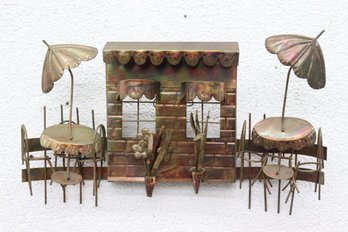 Paris Cafe Scene Mid Century Modern Metal Work Art -copper Tin