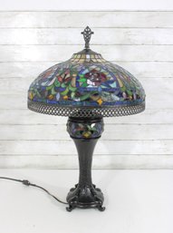 Large Tiffany-Style Floral Rose Pattern Shade Table Lamp  Floral Mosaic Shade  29' Tall X 18.5' Round