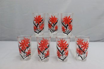 7 Mid-century Modern Red  Flower Tumblers