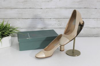 #6-Sergio DSandro Beige Leather Pumps  Block Heel  Womens Size 37  Made In Italy