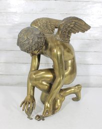 Large Mythical Winged Fairy / Cherub Brass Sculpture  Renaissance Style Nude Figural Statue  19' H X 17' W