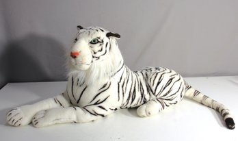 Large White Tiger Plush Toy - Realistic Design With Striking Green Eyes