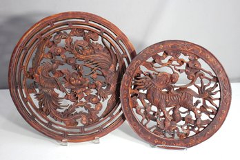 Set Of 2  Relief Panels  Dragon Motif  11.5' And 14.5'round