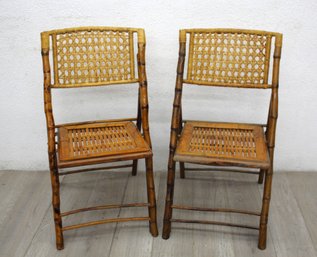 Pair Of Bamboo And Cane Folding Chairs