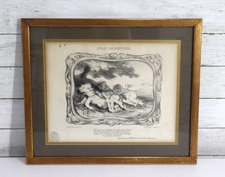 Antique French Political Satire Lithograph Print  'Idylles Parlementaires'  Framed  15.5 X 18
