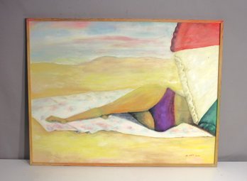 A.G. Smith 1995 Signed Original Oil Painting  Beach Scene  24.5 X 32