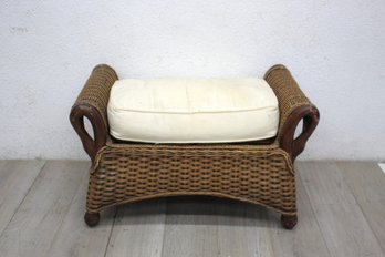 Woven Wicker And Rattan Bench With Cushion